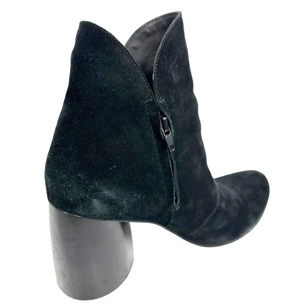 Calleen Cordero Black Suede Chunky Heel Ankle Boots , size 10